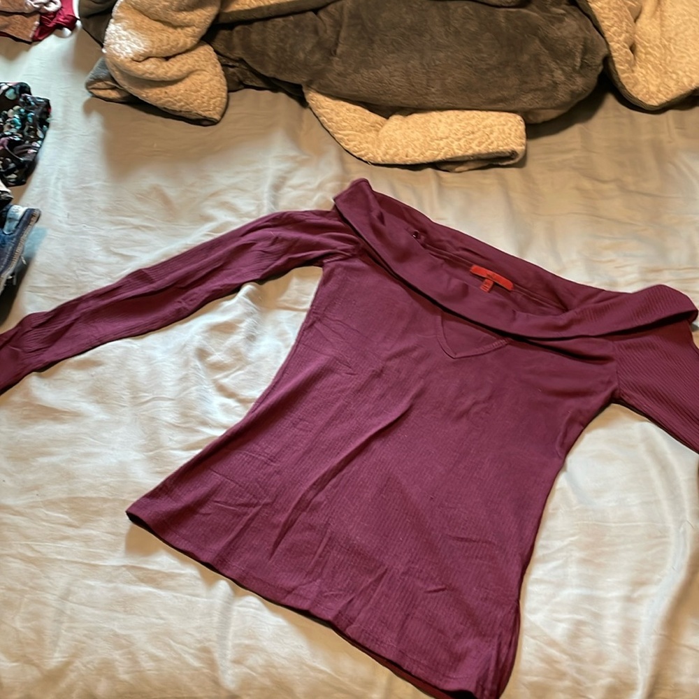 Red by BKE Cowl Neck Ribbed Long Sleeve Deep Purple Shirt